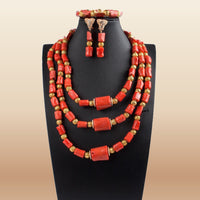 Nigerian Coral Bead Necklace Set - Classic Bridal in Coral 2