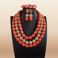 Nigerian Coral Bead Necklace Set - Classic Bridal in Coral 7