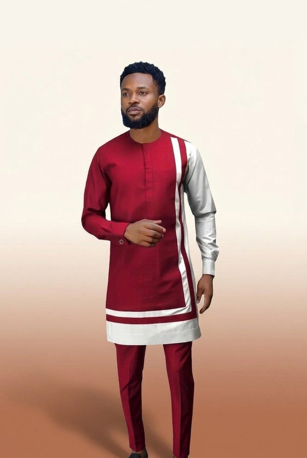 Men's Long-Sleeve Smart Set - Earth Tone Edition in Burgundy