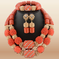 African Bead Jewelry Set - Statement Accessory in Coral 2