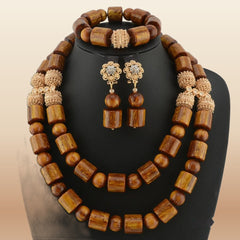 Nigerian Resin Coral Beads - Modern Bridal in Brown 1