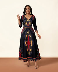 African Print V-Neck Maxi Dress - Bold Statement - view 5