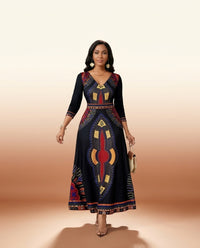 African Print V-Neck Maxi Dress - Bold Statement