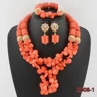 Dubai African Bead Jewelry Set - Gold Wedding in Coral 7