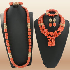 Red Coral Bead Jewelry Set - African Wedding Style in Coral 2