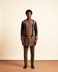 African Paisley Print Men's Kaftan Set - 2-Piece Top & Trousers