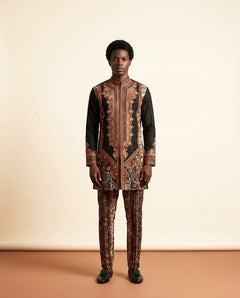 African Paisley Print Men's Kaftan Set - 2-Piece Top & Trousers