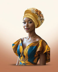 Floral Bouquet Auto Gele - Pre-Tied African Headwrap in Gold II