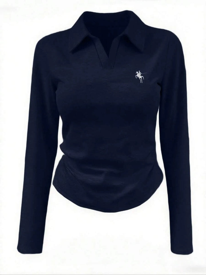 Rina Fox Colorblock Knight Long Sleeve Tee – Women’s Casual Autumn Streetwear