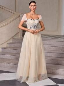 Off-Shoulder Lace Ruffle Maxi Dress – Women’s Elegant Flowy Evening Dress | ARINZE Fashion