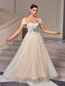 Off-Shoulder Lace Ruffle Maxi Dress – Women’s Elegant Flowy Evening Dress | ARINZE Fashion