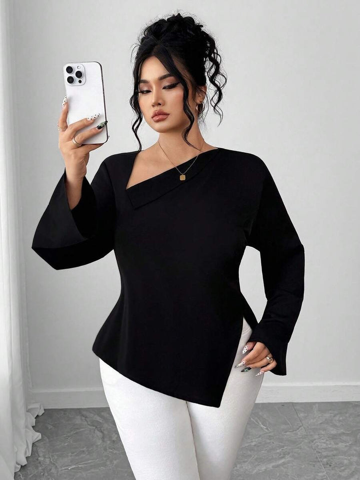 Elenzga Asymmetric V-Neck Blouse – Women’s Elegant Waist-Cinched High-Low Top | ARINZE Fashion