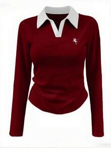 Rina Fox Colorblock Knight Long Sleeve Tee – Women’s Casual Autumn Streetwear