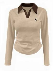 Rina Fox Colorblock Knight Long Sleeve Tee – Women’s Casual Autumn Streetwear