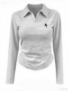 Rina Fox Colorblock Knight Long Sleeve Tee – Women’s Casual Autumn Streetwear