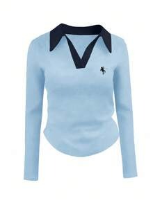 Rina Fox Colorblock Knight Long Sleeve Tee – Women’s Casual Autumn Streetwear